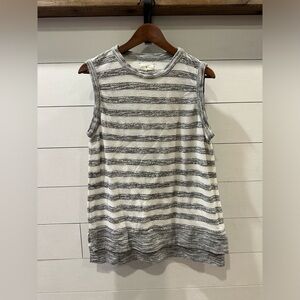 Lou & Grey Women’s Grey- White Striped Sleeveless Sweater Top - size Large